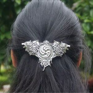 Silver Celtic Wolf Hair Barrette - Women's Accessory